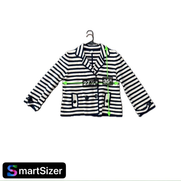 J.Crew Womens Striped Blazer Jacket Size L Navy White Wool Blend Double-Breasted - Picture 7 of 8